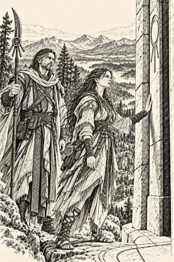 At the threshold — Interior illustration from Gates.