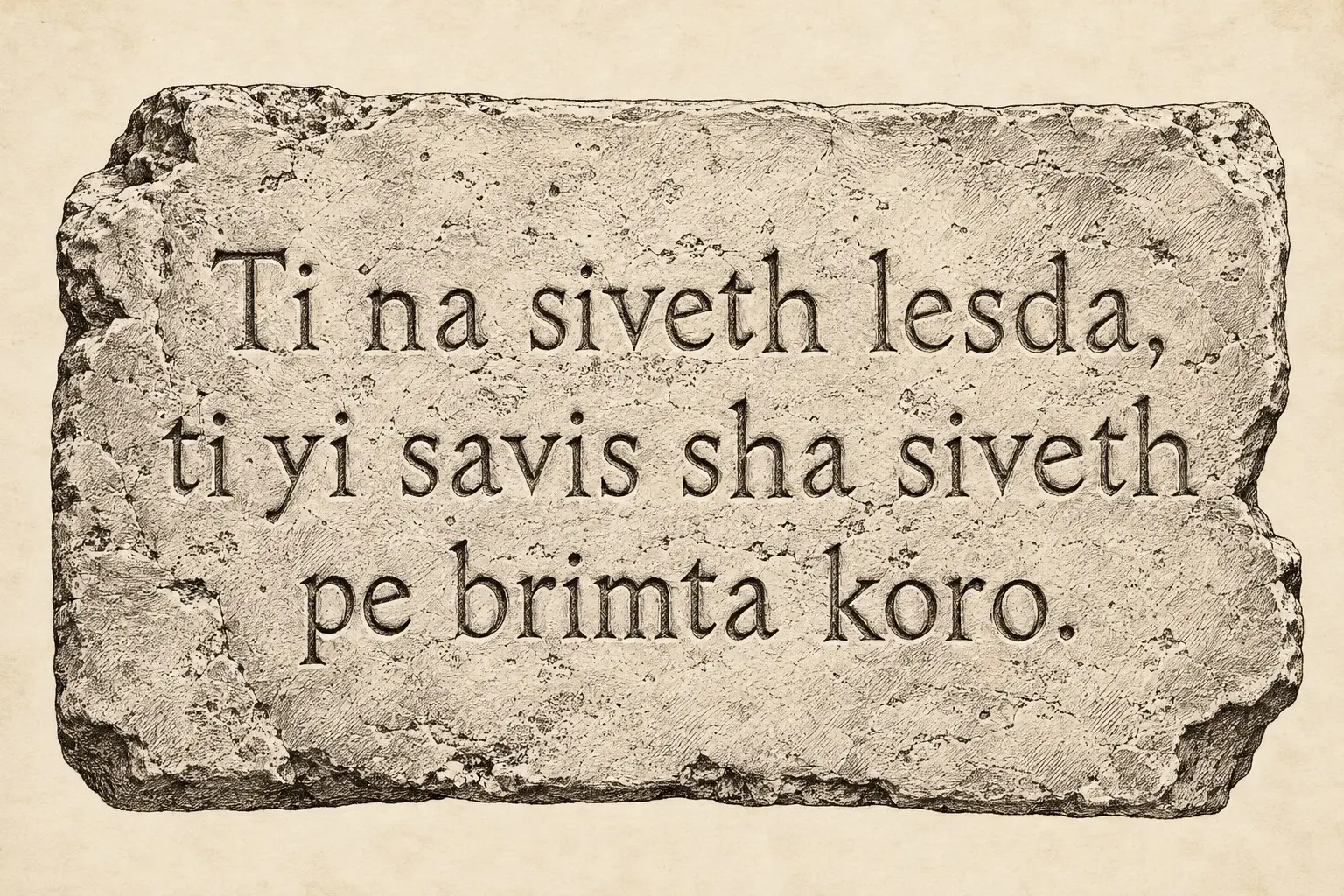A weathered stone tablet bearing an Ahlaku inscription, displayed against a parchment background.