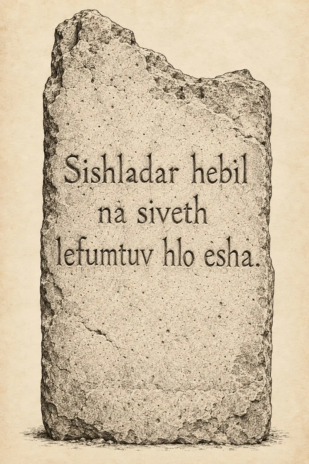 A weathered stone tablet bearing an Ahlaku inscription, displayed against a parchment background.