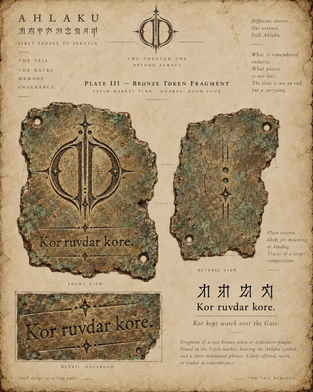 Archive plate showing engraved bronze token fragments and inscription details.