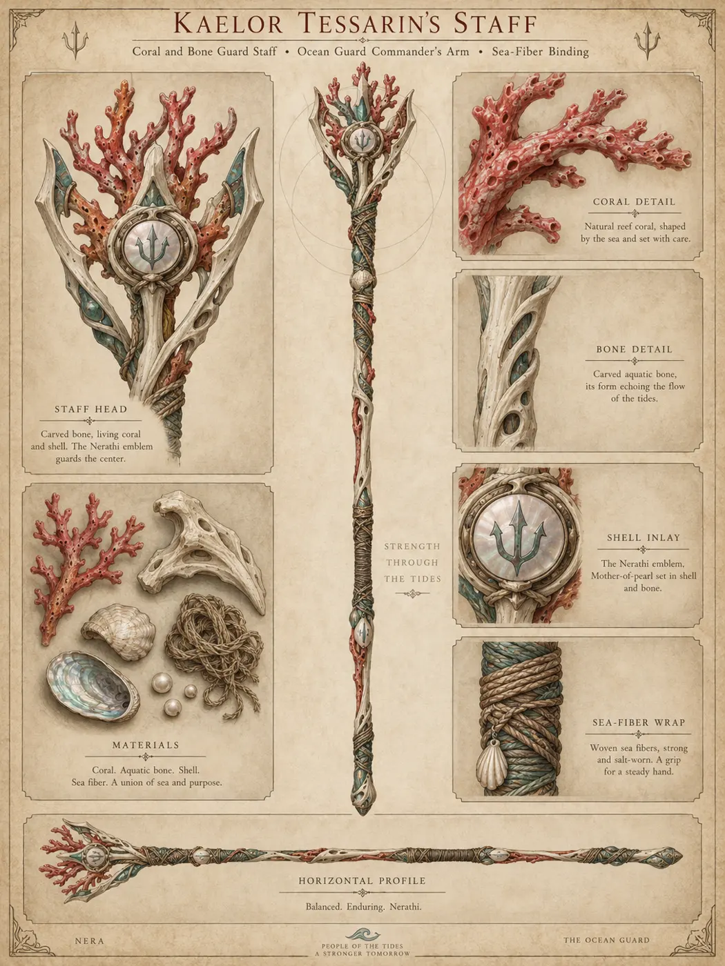 Reference plate of Kaelor Tessarin’s branching staff and carved details.