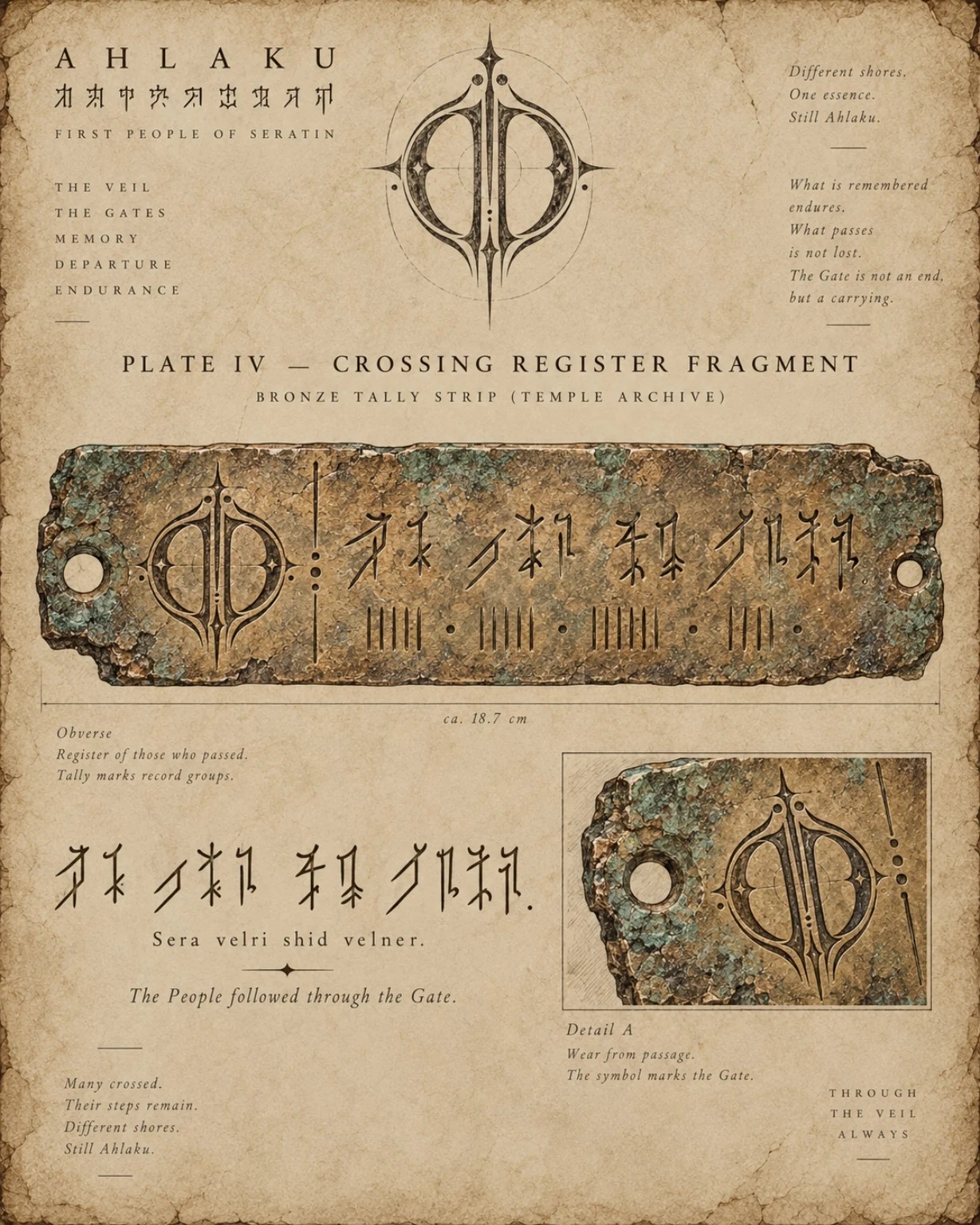 Archive plate showing an inscribed bronze register fragment, circular marks, and studies of ancient writing.