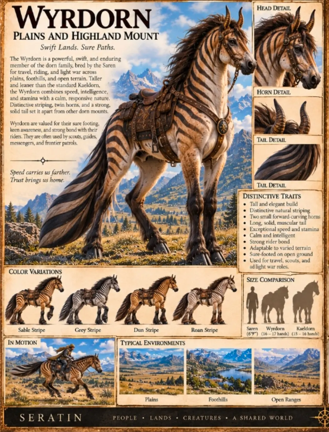 Illustrated reference plate of the Wyrdorn mount, with anatomical studies and riding equipment.